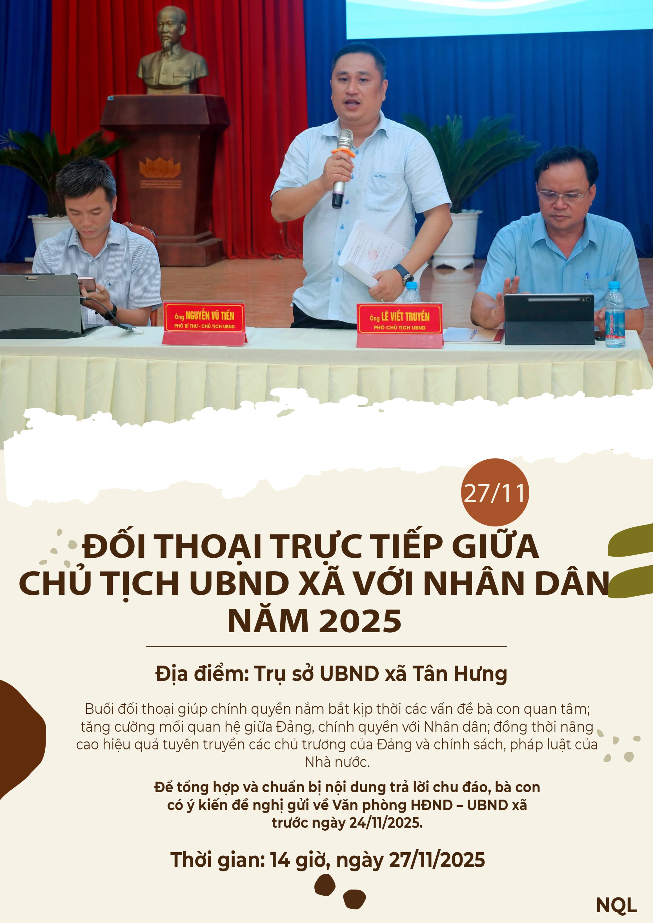 'A person standing at a table with a microphone

Description automatically generated'